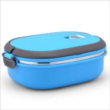 (blue, Rectangle) Stainless Steel Insulated Lunch Box: 1 Layer, Leak-proof, Keeps Food Hot/Cold