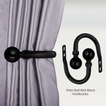 (Matt Black) Plain Curtains Holdback Pair Pack of 2 Metal Curtains Hold Backs