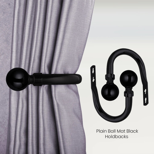 (Matt Black) Plain Curtains Holdback Pair Pack of 2 Metal Curtains Hold Backs