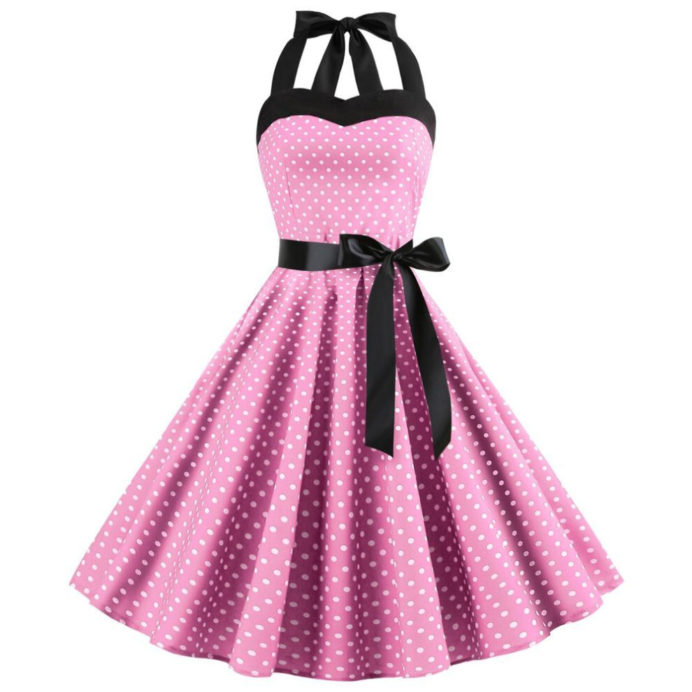 (pink, S) Fashion polka dot tube top dress retro women&apos;s cute skirt Dress for women