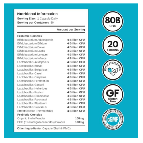 80 Billion CFU Probiotics - 20 Strains + Prebiotics | Digestive 1
