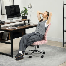 HOMCOM Armless Makeup Vanity Chair, 360 Swivel Computer Chair, Pink