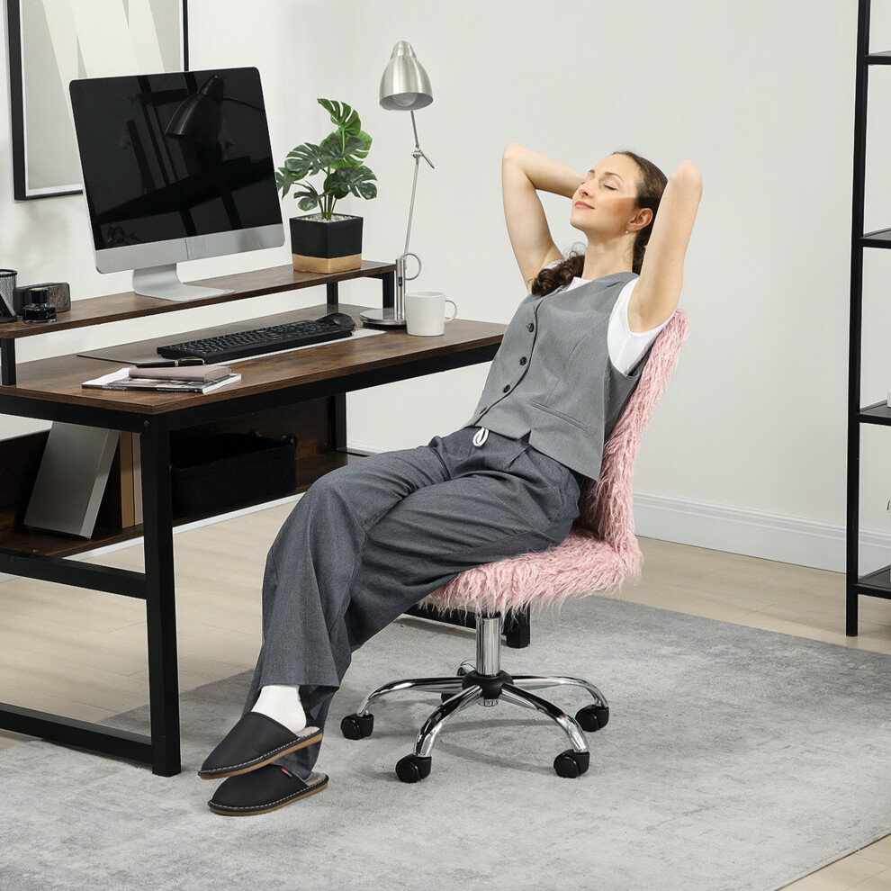 Homcom Armless Makeup Vanity Chair, 360 Swivel Computer Chair, Pink