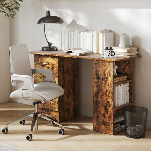 Homcom (Brown) HOMCOM 120cm Computer Desk, Study Table with 3 Shelf & Drawers 2