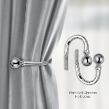 (Holdback Pair, Chrome) Metal Blackout Curtain Poles Extendable Curtain Rods with All Fittings & Holdback Pair
