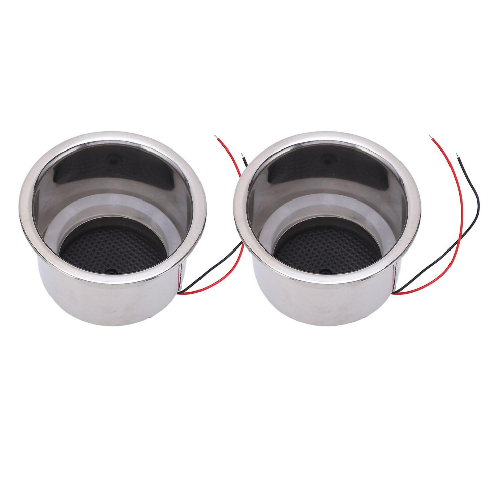(As Show, One Size) 2Pcs Luminous Cup Holder Insert 8 Leds 304 Stainless Steel With Draining Hole For Marine Boat Cargreen Led 4909775720532