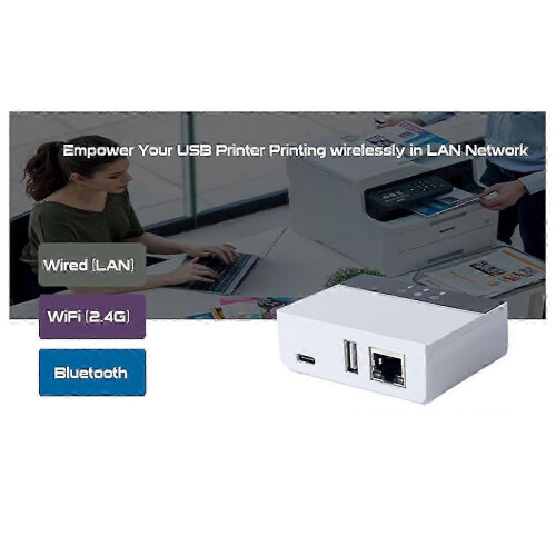 (As show, One size) Turn Your Old USB Printer Into A Wireless Printer compatible with WiFi and Bluetooth Network Print Server EU PL 1