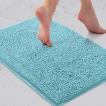 Bath Mat-Extra-Soft Plush Bath Shower Bathroom Rug, 1'' Chenille Microfiber Material, Super Absorbent Shaggy Bath Rug (40 x 60 cm, Spa Blue)