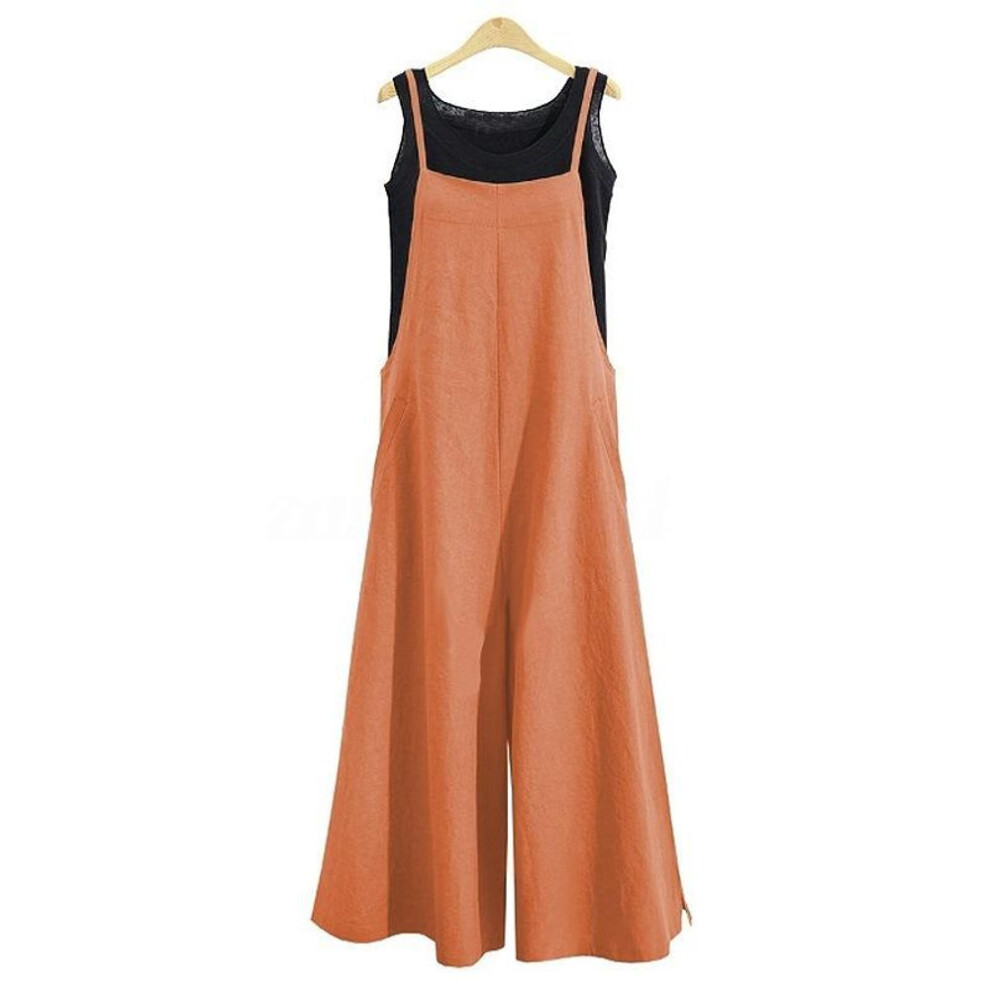 (orange, XL) Plus Size Summer Women&apos;s Loose One-piece Wide-legged Pants Casual Jumpsuit