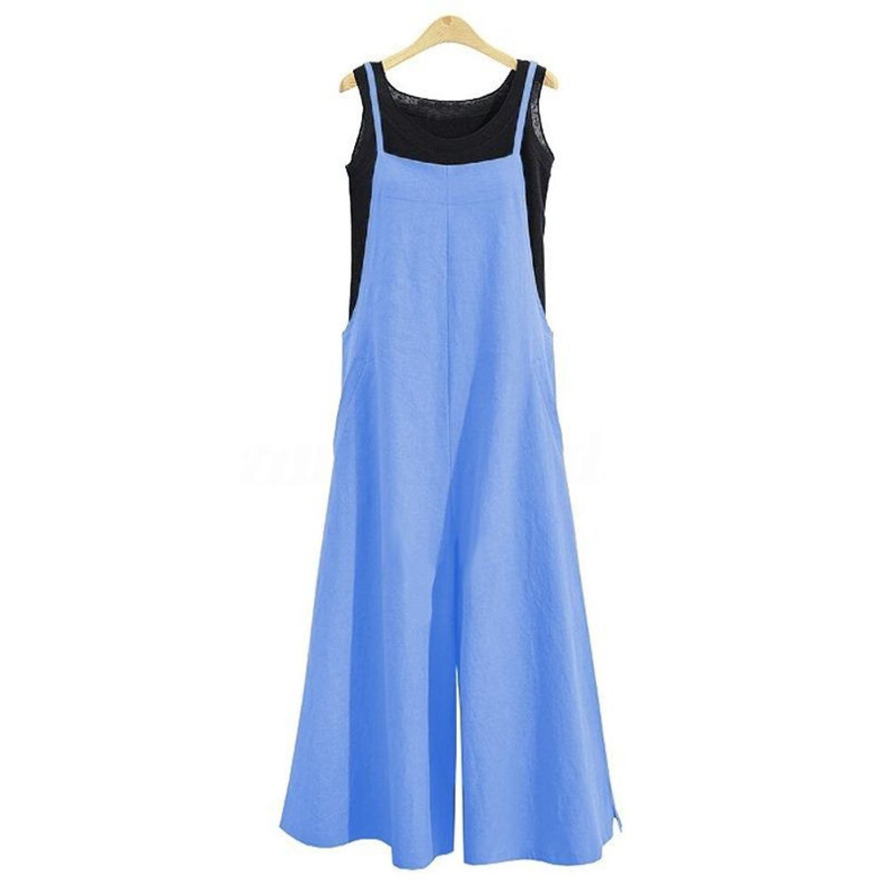 (light blue, 4XL) Plus Size Summer Women&apos;s Loose One-piece Wide-legged Pants Casual Jumpsuit