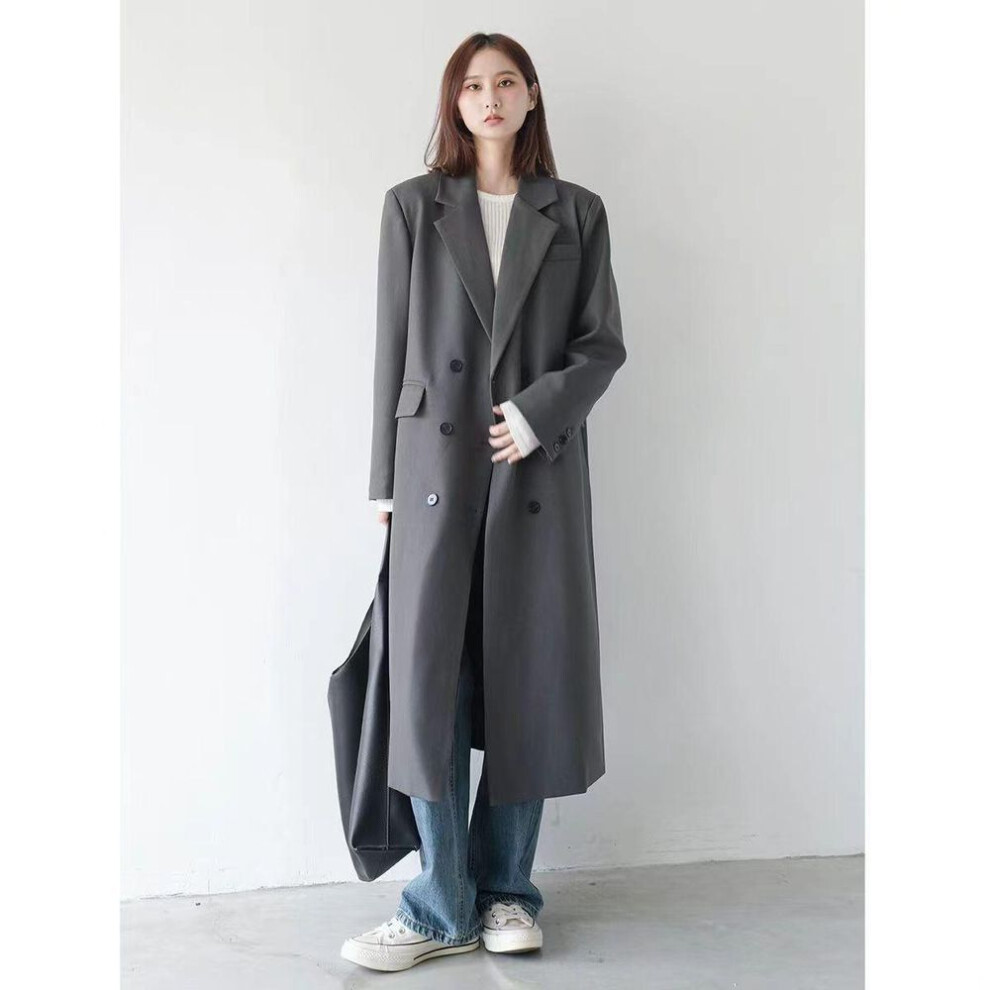 (gray, XL) Upgrade Your Winter Style with this Long Grey Wool Coat for Women