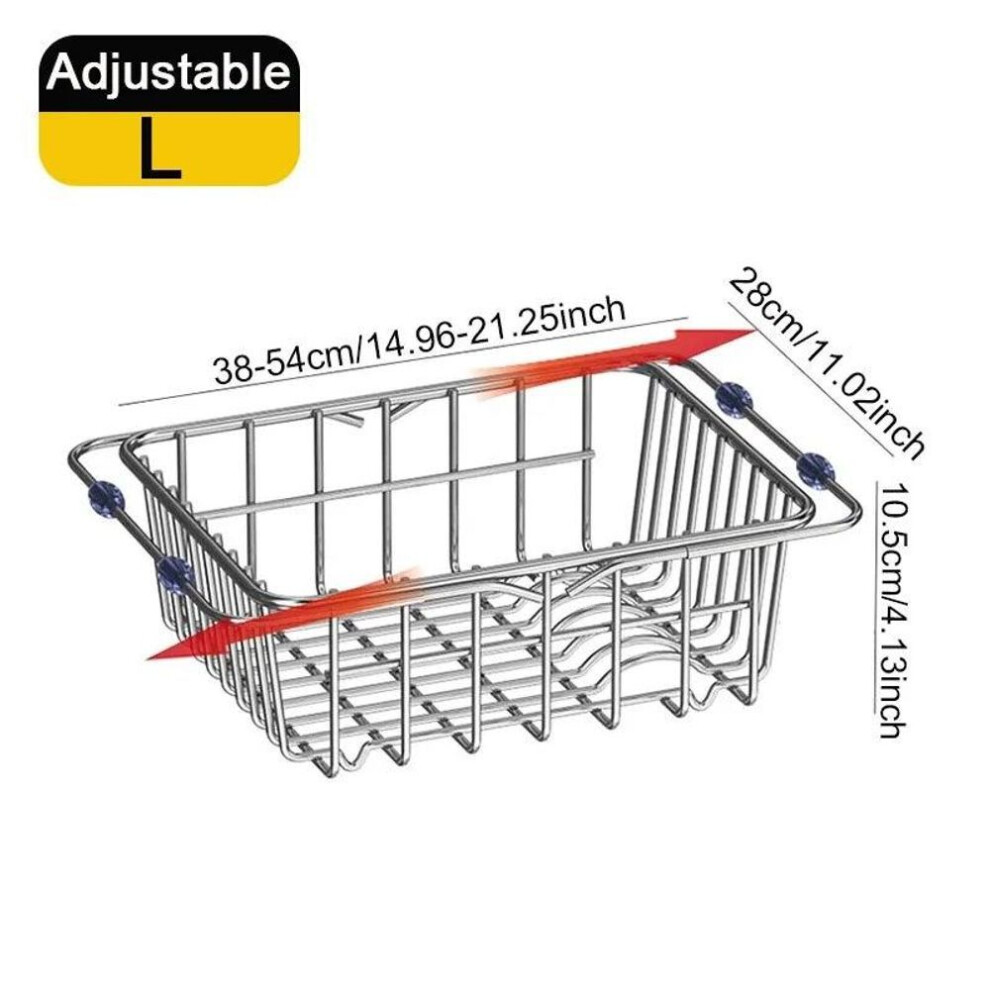 (silver, L) Stainless Steel Dish Drying Rack Adjustable Kitchen Sink Dish Drainer Fruit Vegetable Drain Basket Dishes Draining Storage Rack