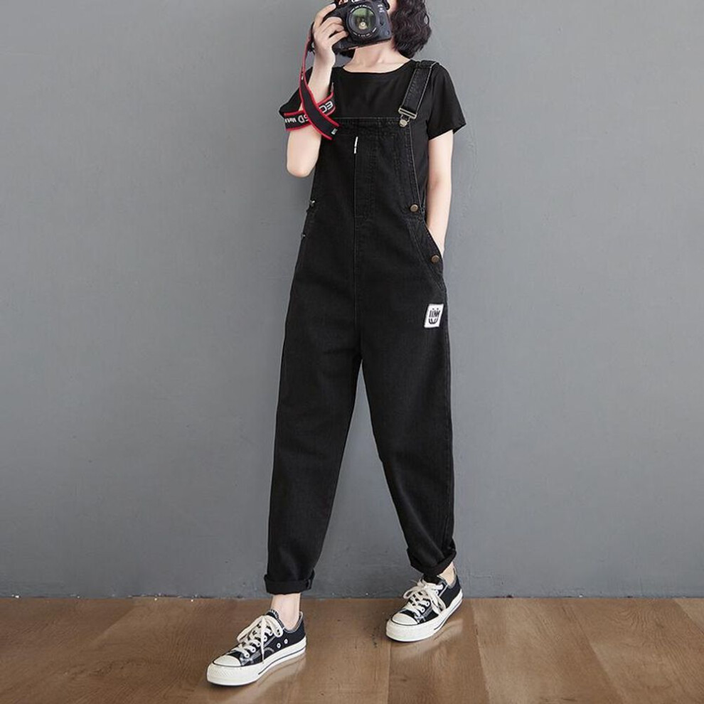 (black, M) Danmo Spring Summer Denim Jumpsuits Women Casual Denim Overalls for Women Ankle-length Jeans Jumpsuit Womens Rompers Loose Plus Size