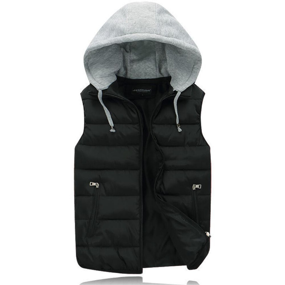 (black, XL) Warm Hooded Vest Coat For Women Men Couples Thicken Sleeveless Waistcoat