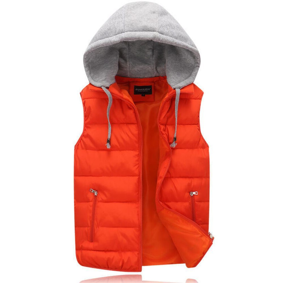 (orange, XL) Warm Hooded Vest Coat For Women Men Couples Thicken Sleeveless Waistcoat