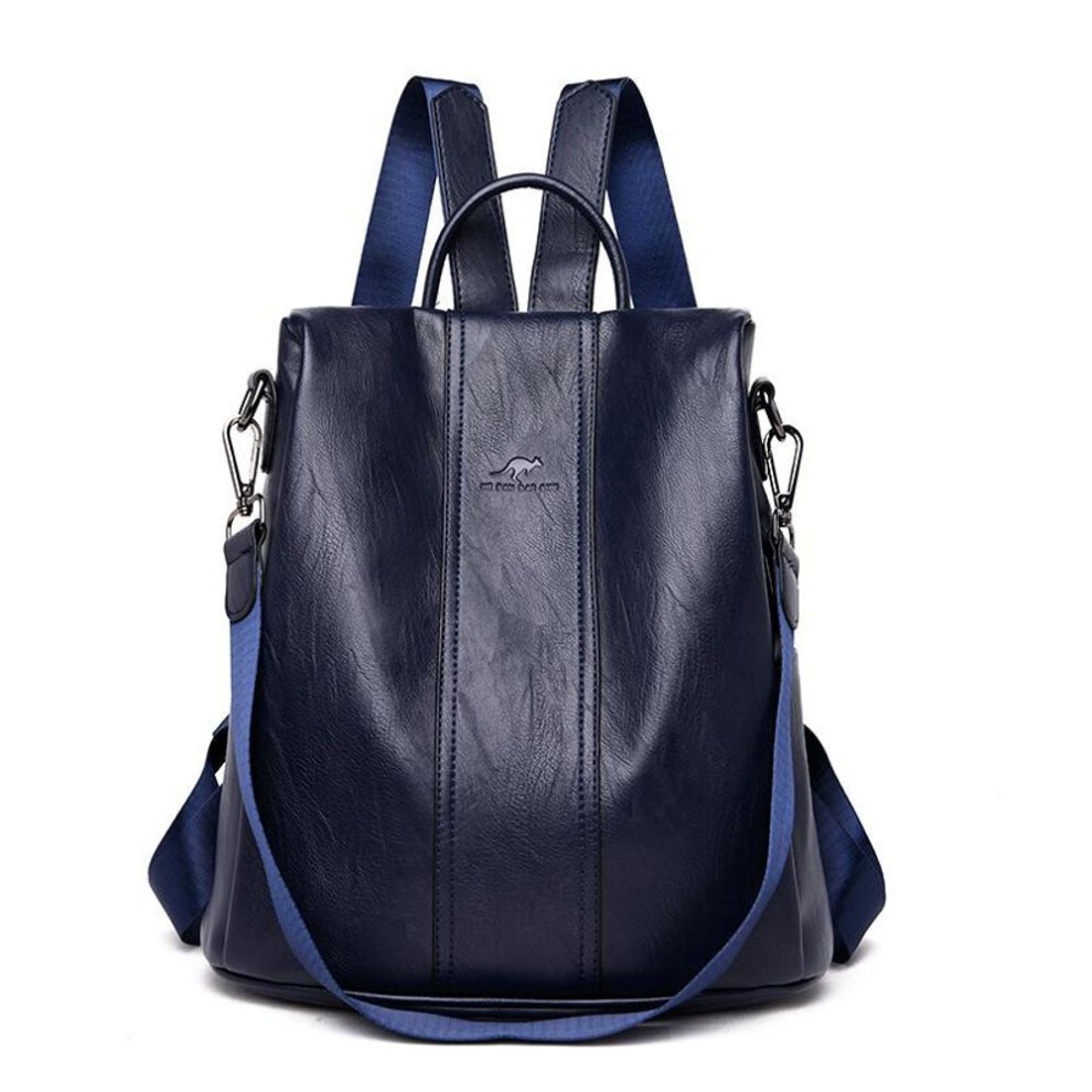 (navy blue) Anti-theft leather backpack women vintage shoulder bag ladies high capacity travel backpack school bags girls
