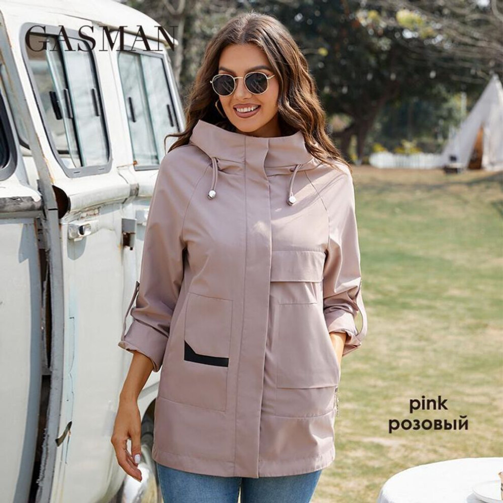 (pink, XL) Gasman Trench Coat Women Zipper Windproof High Quality Women&apos;s Coat Spring 2022 Windbreaker Woman Coat Ladies Elegant GW-82102