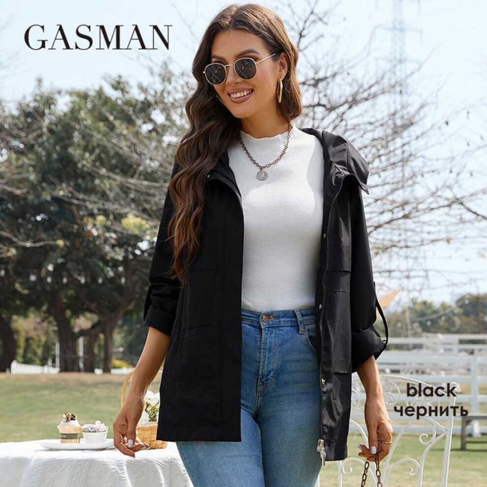 (black, XL) Gasman Trench Coat Women Zipper Windproof High Quality Women&apos;s Coat Spring 2022 Windbreaker Woman Coat Ladies Elegant GW-82102