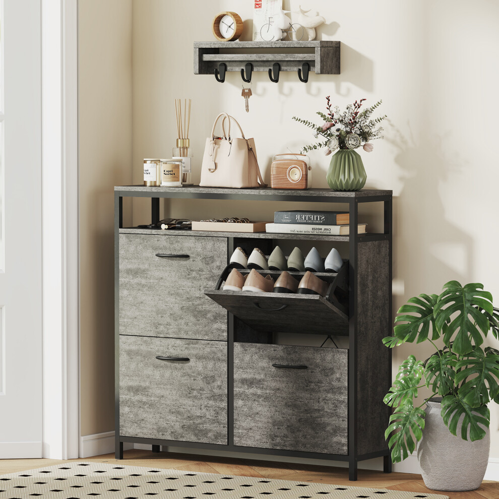 Homcom (Grey) Shoe Cabinet With 4 Flip Drawers, Holds 12-20 Pairs