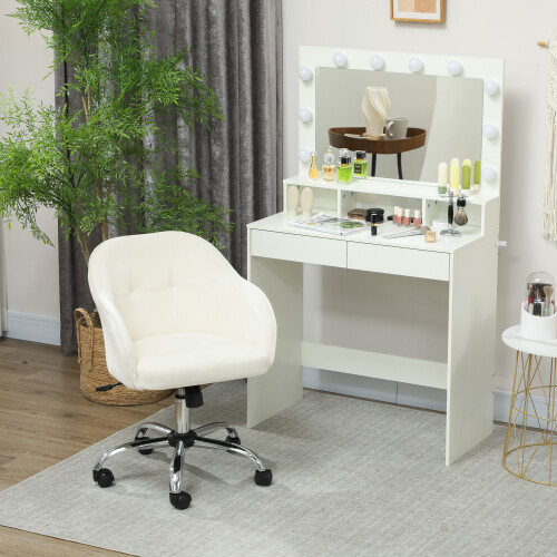 Homcom HOMCOM Vanity Chair for Desk, with Height Adjustable, Wheels, Cream 2