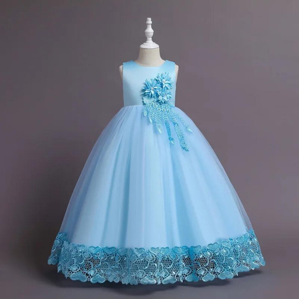 (light blue, 150 (9-10T)) 2024 Summer Tulle Flower Girls Dress for Wedding Party Child Princess Pageant Long Gown Kids Dresses for Girls Formal Evening Clothes