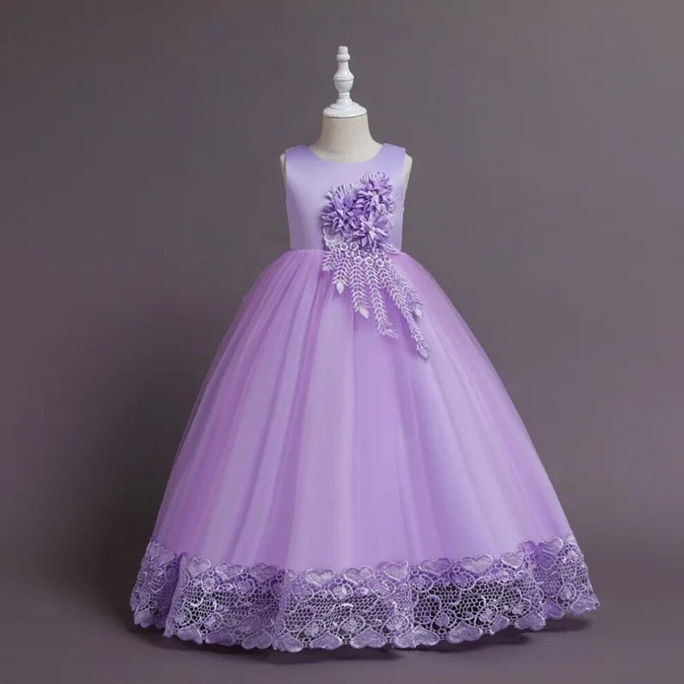 (purple, :170 (13-14T)) 2024 Summer Tulle Flower Girls Dress for Wedding Party Child Princess Pageant Long Gown Kids Dresses for Girls Formal Evening Clothes