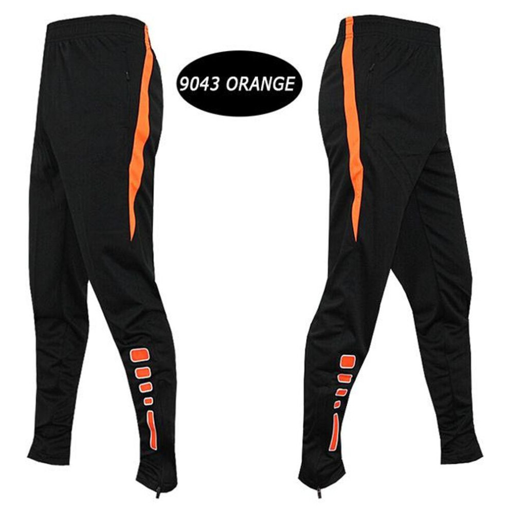 (orange, L) Mens Sport Drawstring Jogging Fitness Casual Pants Football Sportswear Bottoms Tracksuit Skinny Trousers Track Pant with zipper pocket sweatpants
