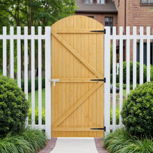 (Natural, 90x210cm) Curved Top Pine Wood Garden Gate