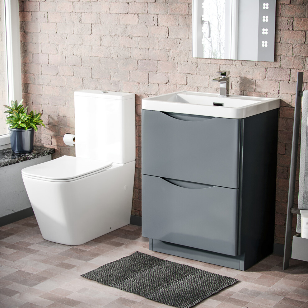 Nes Home Merton 600Mm Freestanding Vanity Basin Unit & Rimless Close Coupled Toilet Grey