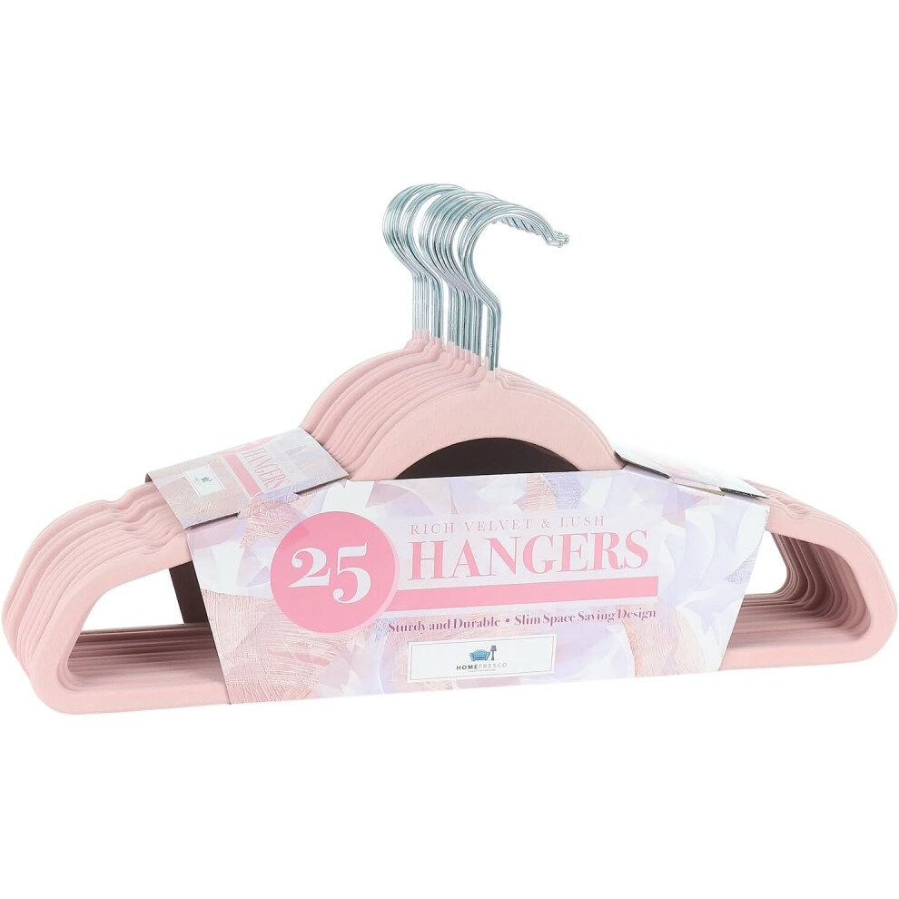 Velvet Covered Slimline Clothes Hangers Pink (25pk)