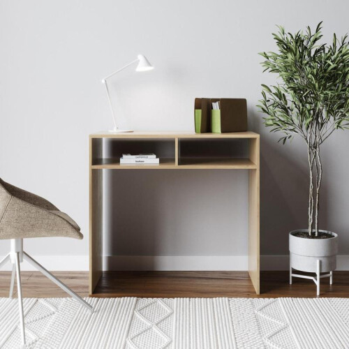 (White) Minimalist Writing Desk with Storage Compartments 1