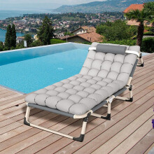 (Folding Bed+Mat cushion) Heavy Duty Single Folding Bed Lounger Camping Travel Cot Guest Lightweight w/Mat
