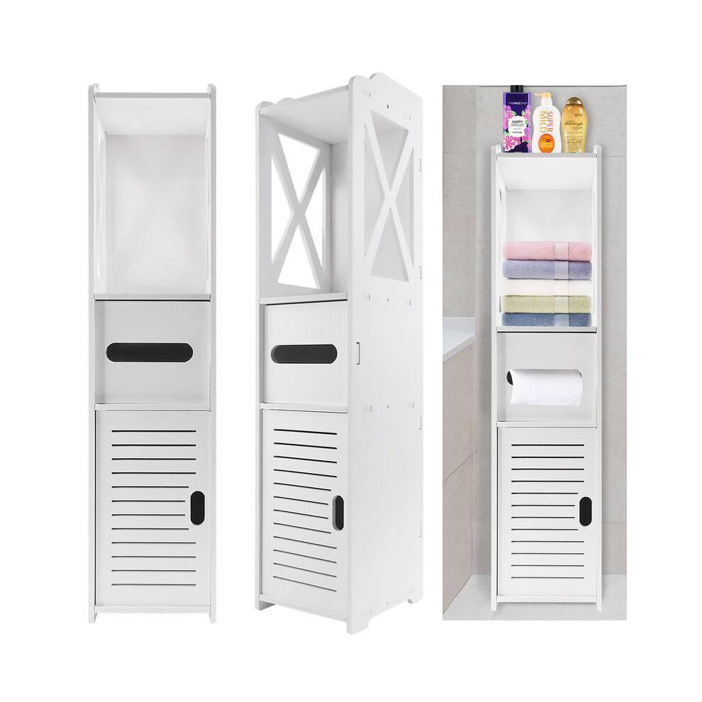 (Default) Bathroom Cabinet Slim Tall Toilet Storage Cupboard, White Waterproof Storage Cabinet with Doors & Shelves, Tall Corner Utility Storage Cabin