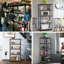 (Default) 5 Tier Shelf, Steel & MDF Boltless Shelves, 875kg Total Capacity/175kg Per Shelf Garage shed Storage Shelving Units Black 150cm x 70cm x 30cm