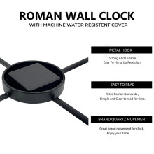 (Default) 60CM Large Skeleton Metal Roman Wall Clock Big Numerals Giant Open Round Face UK Decor