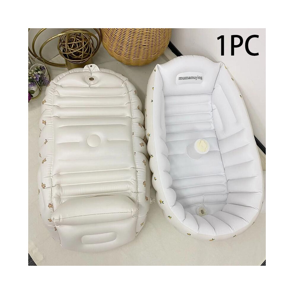(Cloud Bear) Baby Inflatable Swimming Pool, Cartoon Print Portable Baby Bath Tub, Foldable Baby Bathtub For Infant Toddler Kids White