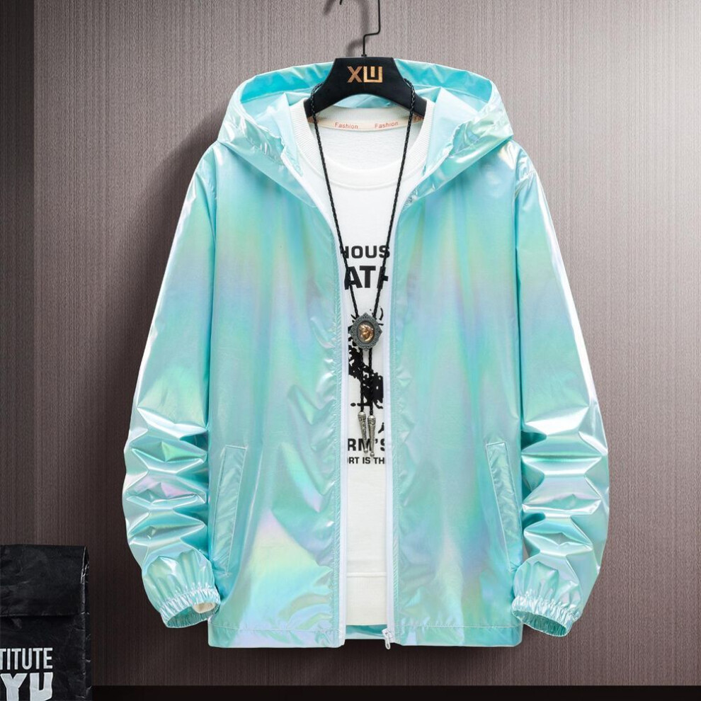(Green, XXXXXL) Summer Colorful Reflective Sunscreen Clothes Men&apos;s Ice Thin Couple Color Thin Jacket Trend Gradient Coat