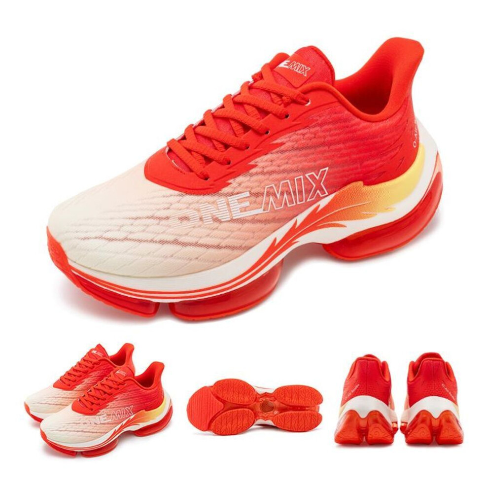 (Chinese Red, 38) ONEMIX Fashion Running Shoes for Men Air Cushion Athletic Couple Trainers Sport Runner Shoes Outdoor Women Walking Sneakers