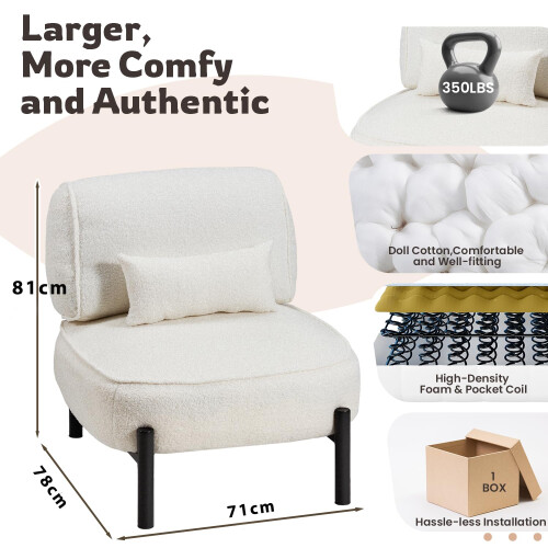 (White, 1) YODOLLA  Extra Large Fabric Chair with Pillow 2