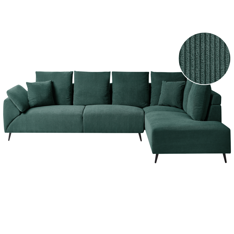 Corner Sofa 4 Seater LUNNER Corduroy Dark Green Left Hand