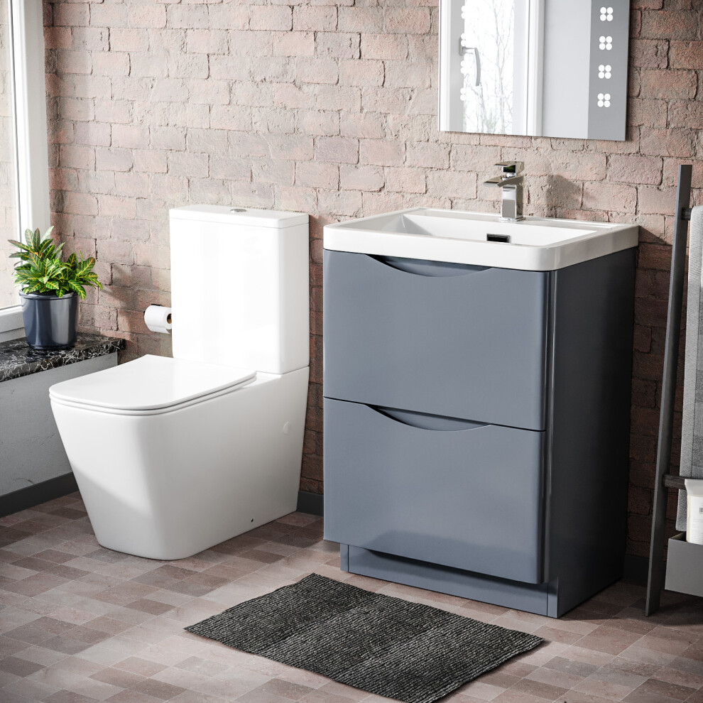 Merton Grey 600mm Freestanding Vanity Basin & Rimless Close Coupled Toilet