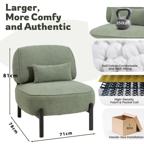 (Green, 1) YODOLLA  Extra Large Fabric Chair with Pillow 2