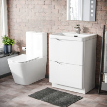 Nes Home White 600 Freestanding Vanity Basin & Square Toilet
