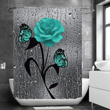 Anti mold shower curtain (green rose), 120 * 180cm shower curtain, anti mold and waterproof washable
