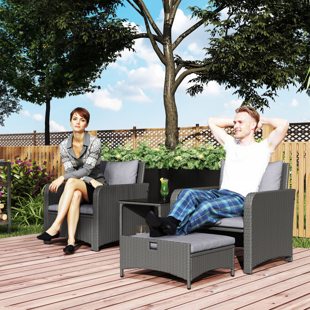 Outsunny Wicker Patio Conversation Set with 2 Armchairs and 6 Cushions Grey