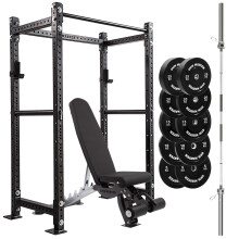 (206 x 60cm, 6ft Int'l) GYM MASTER GM3 Power Rack With Bench, 6ft Int'l or 7ft Barbell and Weights Set