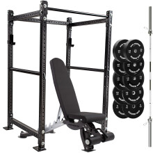 (226 x 90cm, 6ft Int'l) GYM MASTER GM3 Power Rack With Bench, 6ft Int'l or 7ft Barbell and Weights Set