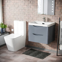 Merton 600 Wall Hung Grey Vanity Basin & Rimless Close Coupled Toilet