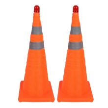 (As show, One size) 2 Set Traffic Cones Foldable 360 Reflective Strips Road Safety Cones with Warning Light 70CM
