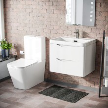 Merton 600 Wall Hung Gloss White Vanity Basin & Rimless Close Coupled Toilet